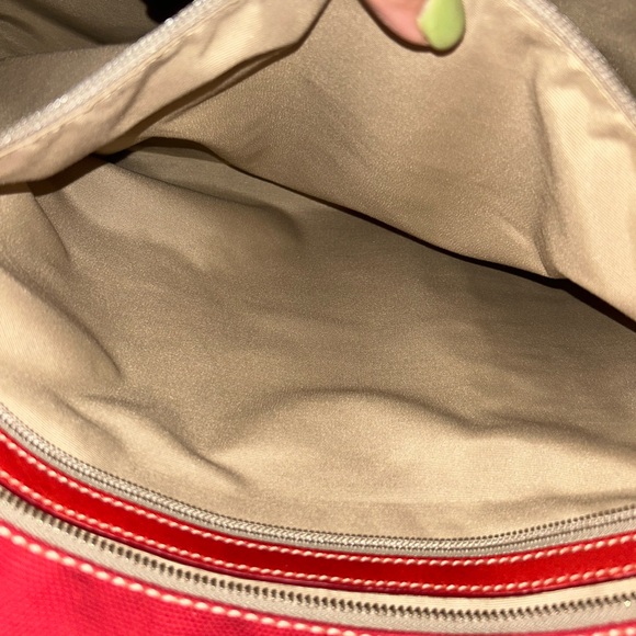 Coach Red Canvas Tote Bag with Red and Tan Leather Trim - Picture 10 of 14